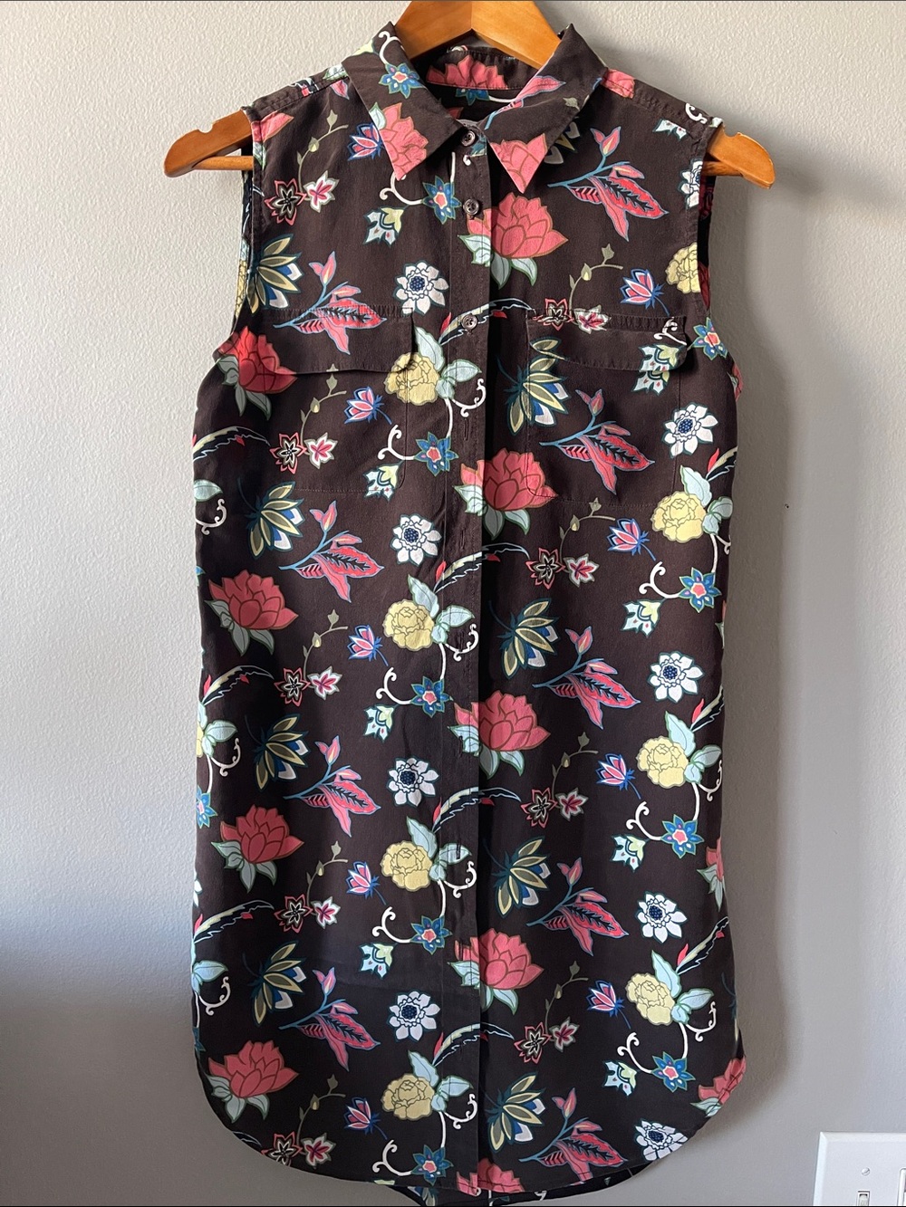 Equipment Silk Sleeveless Floral Button-Up shirt Dress